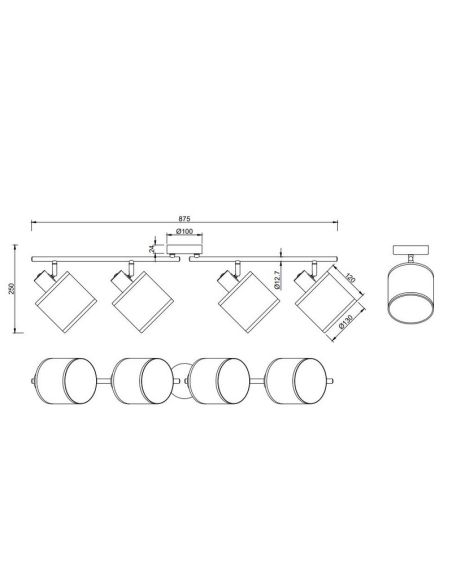 Regleta de Techo 4 Focos ajustables AIMEE Bombillas excl. 4x E14 max. 10W IP20