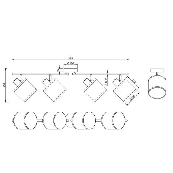 Regleta de Techo 4 Focos ajustables AIMEE Bombillas excl. 4x E14 max. 10W IP20