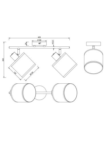 Regleta de Techo 2 Focos ajustables AIMEE Bombillas excl. 2x E14 max. 10W IP20