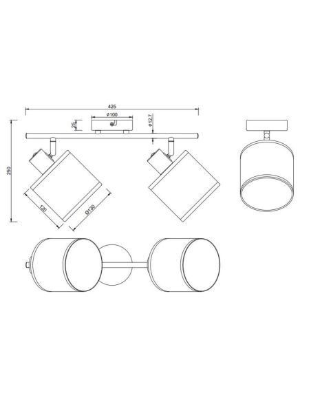 Regleta de Techo 2 Focos ajustables AIMEE Bombillas excl. 2x E14 max. 10W IP20