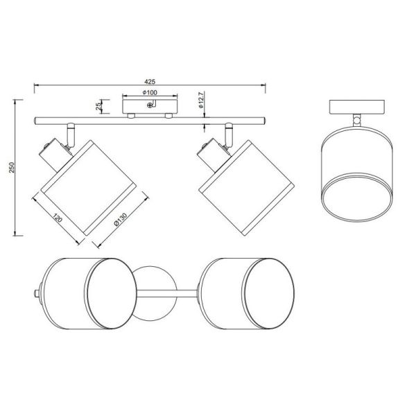 Regleta de Techo 2 Focos ajustables AIMEE Bombillas excl. 2x E14 max. 10W IP20