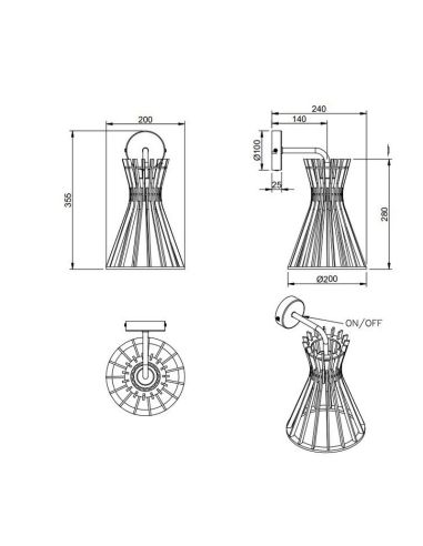 Aplique de Pared ALICE Acabado madera natural Bombilla excl. 1x E27 max. 10W IP20