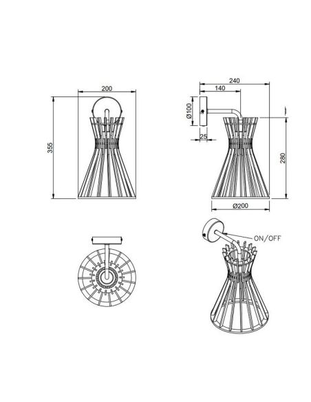 Aplique de Pared ALICE Acabado madera natural Bombilla excl. 1x E27 max. 10W IP20