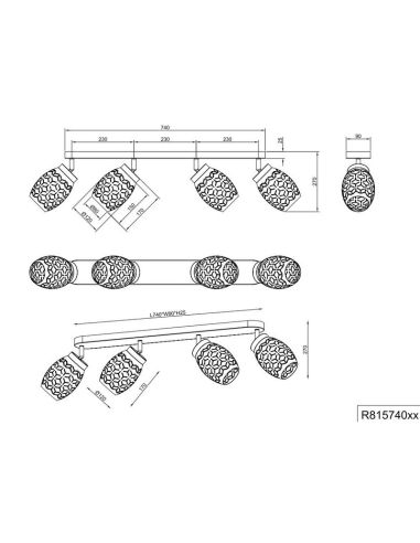 Regleta de 4 Focos de Techo BIDAR Bombilla excl. 4x E14 max. 10W Acabado Metálico