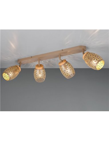 Regleta de Techo 4 Focos BIDAR Bombillas excl. 4x E14 max. 10W IP20 Marrón