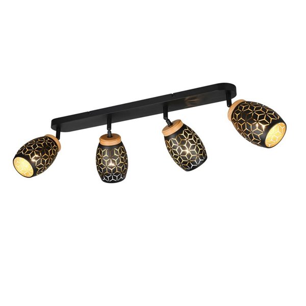 Regleta de Techo 4 Focos BIDAR Bombillas excl. 4x E14 max. 10W IP20 Negro/Oro