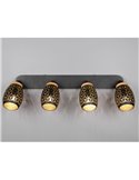 Regleta de Techo 4 Focos BIDAR Bombillas excl. 4x E14 max. 10W IP20 Negro/Oro