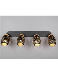 Regleta de Techo 4 Focos BIDAR Bombillas excl. 4x E14 max. 10W IP20 Negro/Oro 2