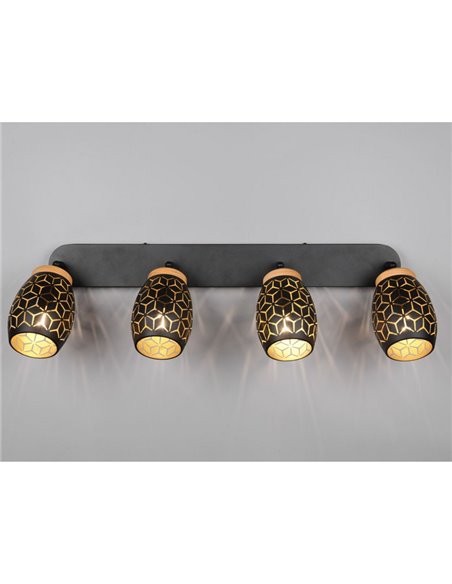 Regleta de Techo 4 Focos BIDAR Bombillas excl. 4x E14 max. 10W IP20 Negro/Oro