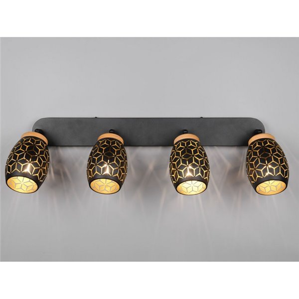 Regleta de Techo 4 Focos BIDAR Bombillas excl. 4x E14 max. 10W IP20 Negro/Oro