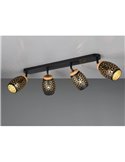Regleta de Techo 4 Focos BIDAR Bombillas excl. 4x E14 max. 10W IP20 Negro/Oro