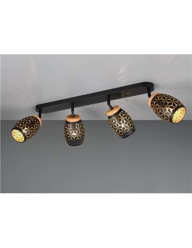 Regleta de Techo 4 Focos BIDAR Bombillas excl. 4x E14 max. 10W IP20 Negro/Oro