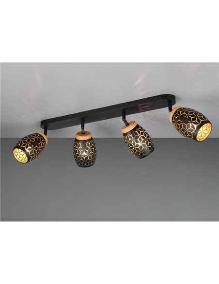 Regleta de Techo 4 Focos BIDAR Bombillas excl. 4x E14 max. 10W IP20 Negro/Oro