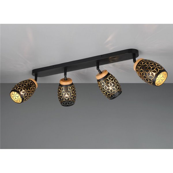 Regleta de Techo 4 Focos BIDAR Bombillas excl. 4x E14 max. 10W IP20 Negro/Oro
