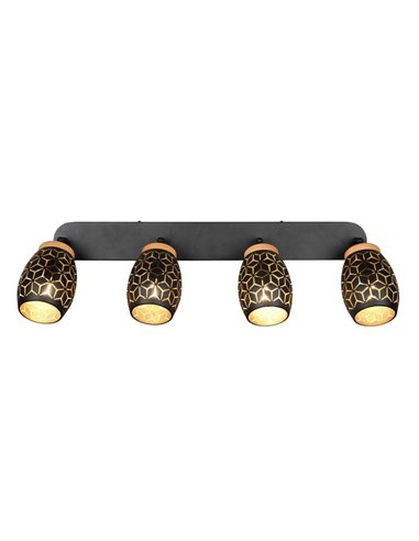 Regleta de Techo 4 Focos BIDAR Bombillas excl. 4x E14 max. 10W IP20 Negro/Oro