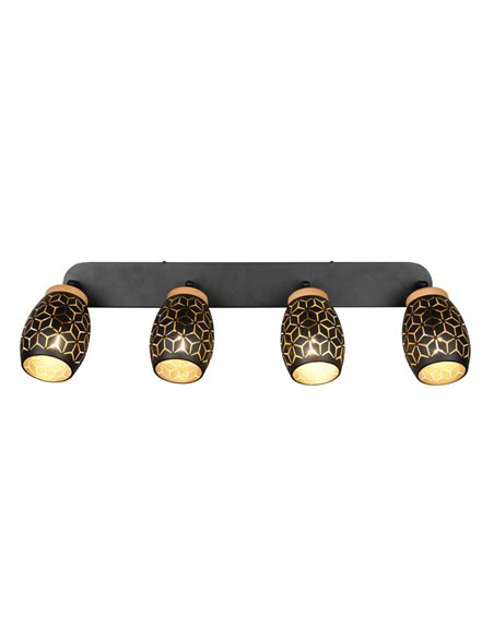Regleta de Techo 4 Focos BIDAR Bombillas excl. 4x E14 max. 10W IP20 Negro/Oro