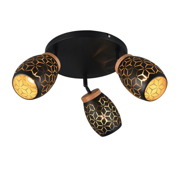 Plafón de Techo 3 Focos Orientables BIDAR Bombillas excl. 3x E14 max. 10W IP20 Negro/Oro