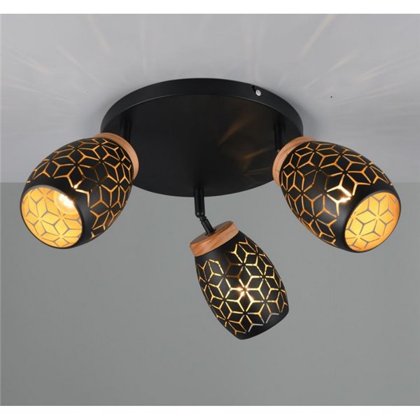 Plafón de Techo 3 Focos Orientables BIDAR Bombillas excl. 3x E14 max. 10W IP20 Negro/Oro