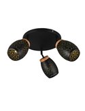 Plafón de Techo 3 Focos Orientables BIDAR Bombillas excl. 3x E14 max. 10W IP20 Negro/Oro