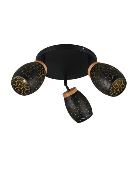 Candeeiro de teto 3 focos ajustáveis Lâmpadas BIDAR excl. 3x E14 máx. 10W IP20 Preto/Dourado