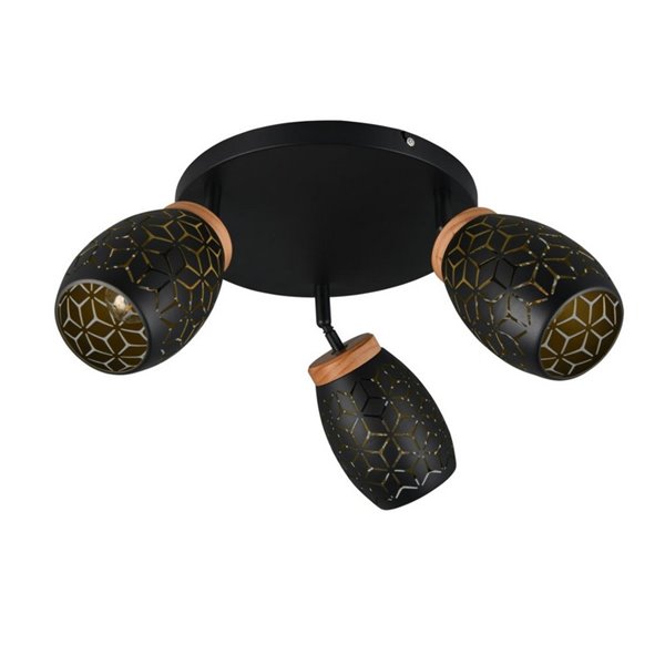 Plafón de Techo 3 Focos Orientables BIDAR Bombillas excl. 3x E14 max. 10W IP20 Negro/Oro