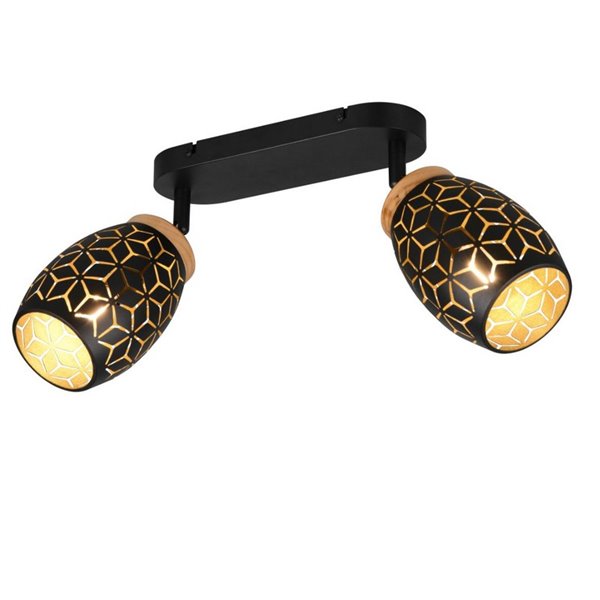 Regleta de 2 Focos de Techo BIDAR Bombillas excl. 2x E14 max. 10W IP20 Negro/Oro