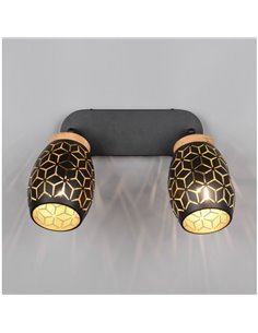 Regleta de 2 Focos de Techo BIDAR Bombillas excl. 2x E14 max. 10W IP20 Negro/Oro 2