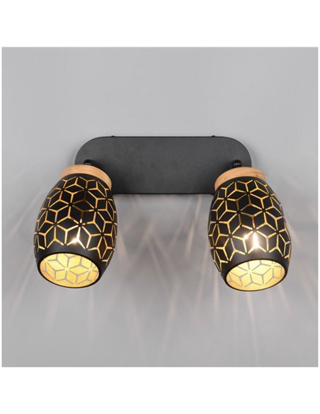 Regleta de 2 Focos de Techo BIDAR Bombillas excl. 2x E14 max. 10W IP20 Negro/Oro