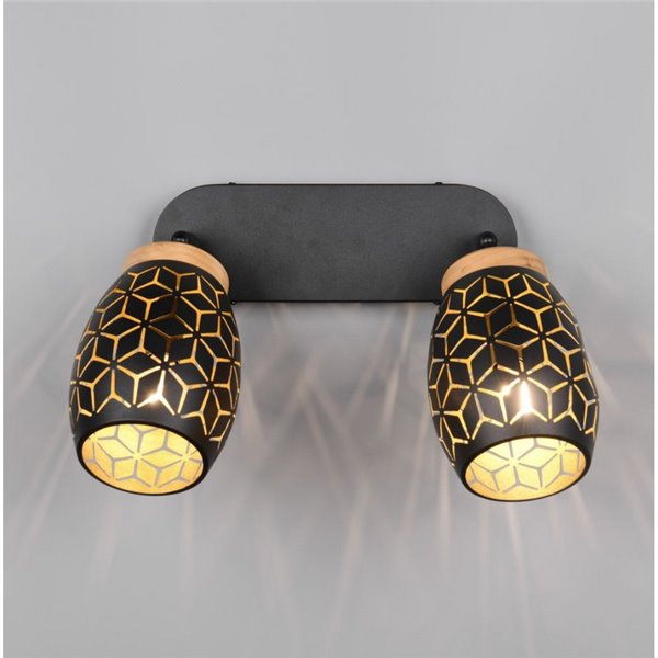 Barrette de 2 Ampoules Spots Plafond BIDAR excl. 2x E14 max. 10W IP20 Noir/Or