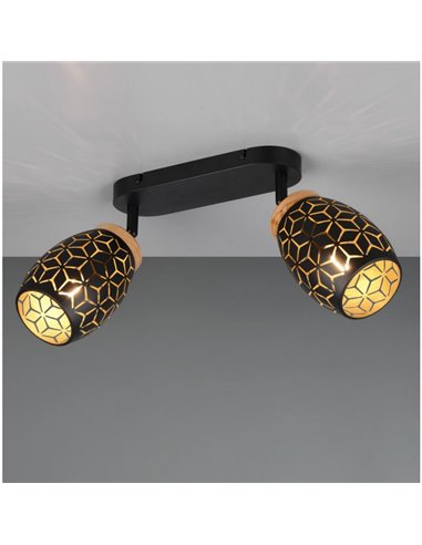 Regleta de 2 Focos de Techo BIDAR Bombillas excl. 2x E14 max. 10W IP20 Negro/Oro