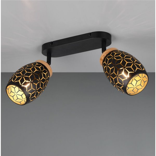 Regleta de 2 Focos de Techo BIDAR Bombillas excl. 2x E14 max. 10W IP20 Negro/Oro