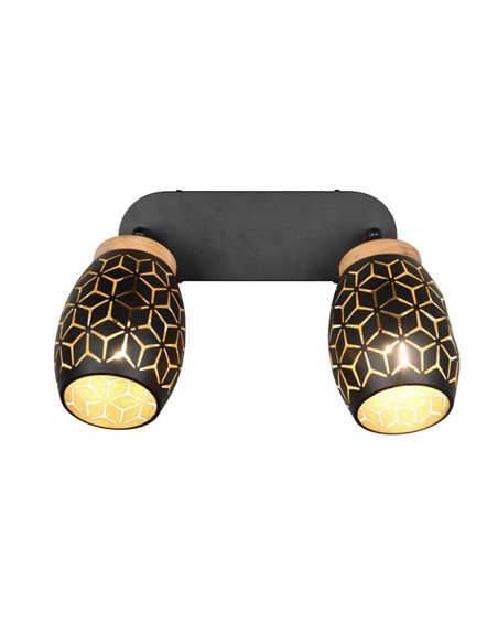 Regleta de 2 Focos de Techo BIDAR Bombillas excl. 2x E14 max. 10W IP20 Negro/Oro