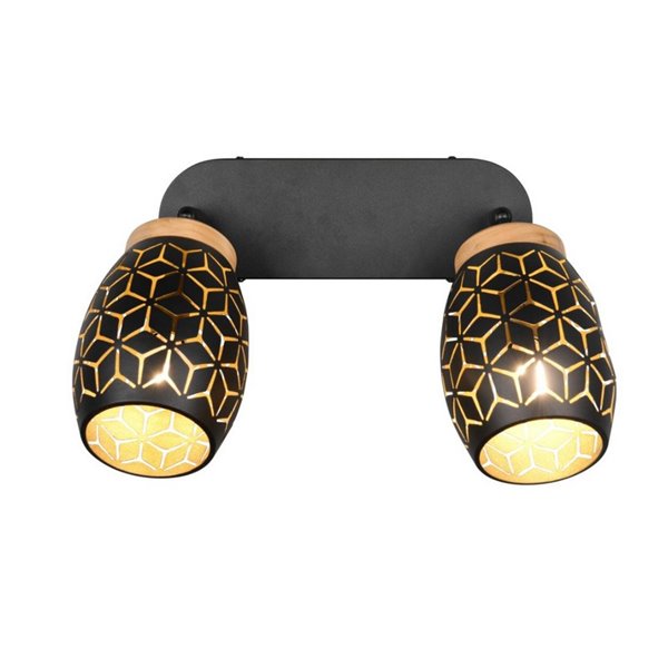 Regleta de 2 Focos de Techo BIDAR Bombillas excl. 2x E14 max. 10W IP20 Negro/Oro