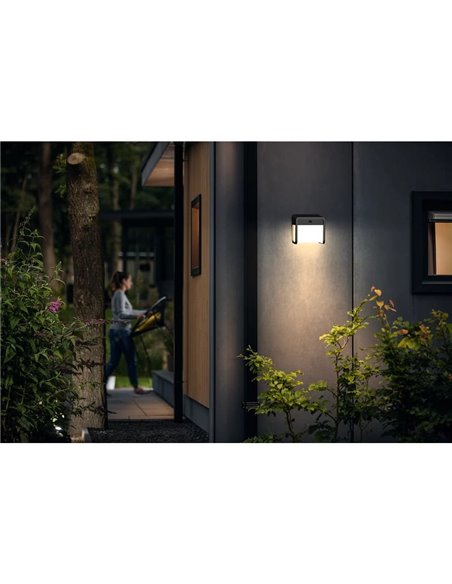 Aplique LED exterior solar con sensor de movimiento EZRA, negro 1,8W 250Lm, 3000K, IP44