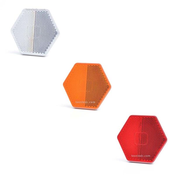 Catadióptrico Hexagonal Adhesivo 3 Colores Blanco Naranja y Rojo de Was | LeonLeds