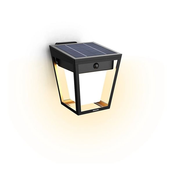 Aplique solar LED de exterior NISSA, con sensor de movimiento, negro 1,8W 250Lm, 3000K, IP44