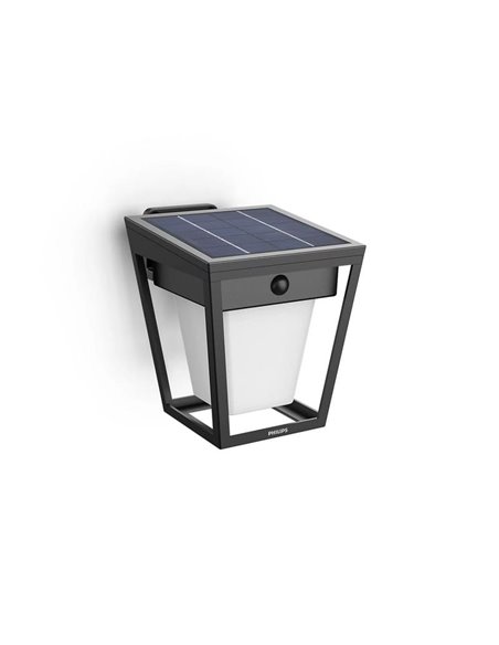 Aplique solar LED de exterior NISSA, con sensor de movimiento, negro 1,8W 250Lm, 3000K, IP44