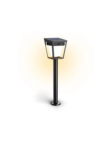 Pedestal LED de exterior solar NISSA, con sensor de movimiento, negro 1,8W 250Lm, 3000K, IP44