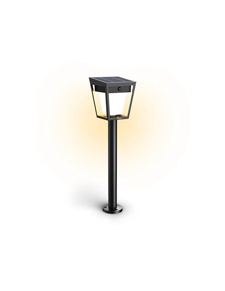 Pedestal LED de exterior solar NISSA, con sensor de movimiento, negro 1,8W 250Lm, 3000K, IP44