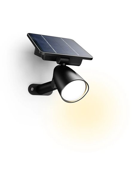 Foco LED exterior con panel solar ASHLYN, para pared y con pica al suelo incluido, ultraeficiente, negro 1,3W 2700K 
