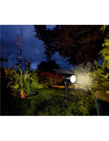 Spot LED extérieur ASHLYN avec panneau solaire, pour mur et avec piquet de sol inclus, ultra-efficace, noir 1,3W 2700K