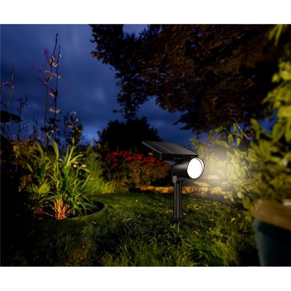 Foco LED exterior con panel solar ASHLYN, para pared y con pica al suelo incluido, ultraeficiente, negro 1,3W 2700K 