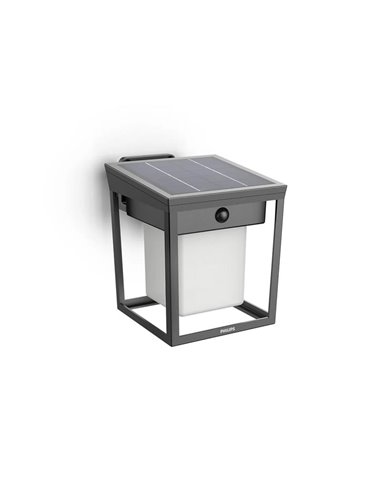 Detalhe do aplique de parede e pedestal LED BLAISE para exterior, ultra eficiente com painel solar, 1,8W 3000K