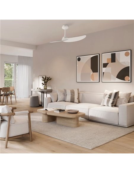 Ventilador de techo sin luz, 2 palas 32W IPANEMA, Ø106cm blanco, con mando a distancia