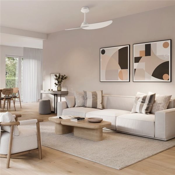 Ventilador de techo sin luz, 2 palas 32W IPANEMA, Ø106cm blanco, con mando a distancia