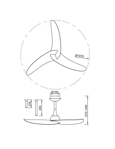Ventilador  de techo sin luz, con 3 palas madera y blanco IPANEMA, 32W, Ø106cm, mando a distancia