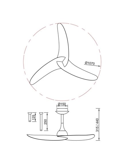Ventilateur de plafond sans lumière, avec 3 pales en bois et blanc IPANEMA, 32W, Ø106cm, télécommande