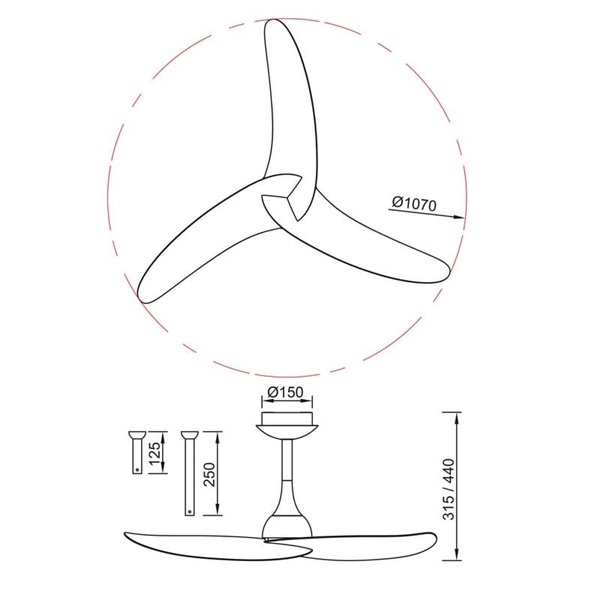 Ventilador  de techo sin luz, con 3 palas madera y blanco IPANEMA, 32W, Ø106cm, mando a distancia