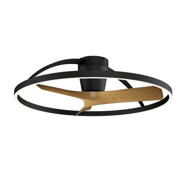 Ventilador de techo con luz LED negro y madera NEPAL II, 32W dimmable, 2700K-4000K-5000K, Ø 75cm