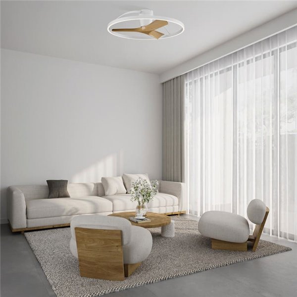 Ventilador de techo con luz LED blanco y madera NEPAL II, 32W dimmable, 2700K-4000K-5000K, Ø 75cm